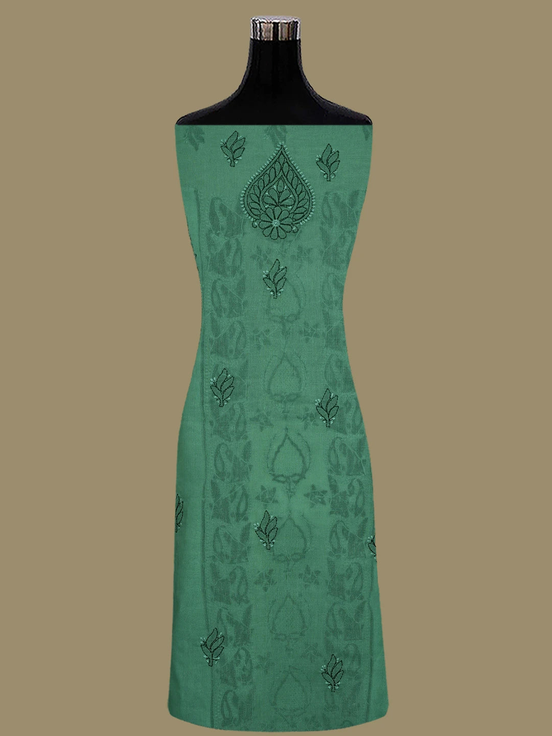 Ada Hand Embroidered Asparagus Green Cotton Lucknowi Chikankari Unstitched Suit Piece 01A845218