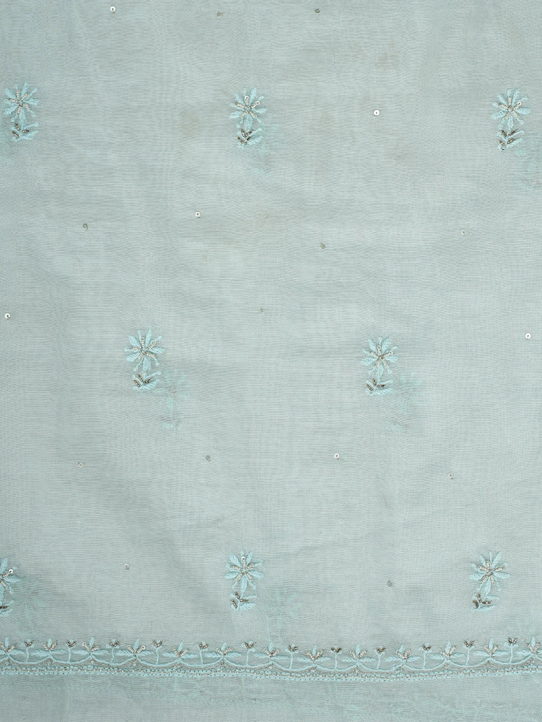 Ada Hand Embroidered Sky Blue Chanderi Lucknowi Chikankari Unstitched Kurta Dupatta Set With Cutdana Work 01A789515