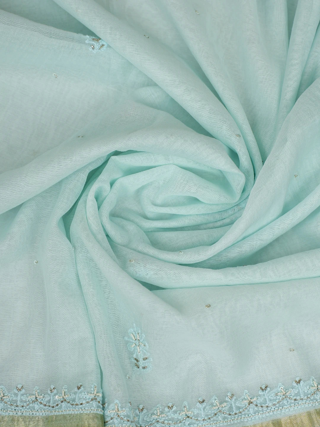 Ada Hand Embroidered Sky Blue Chanderi Lucknowi Chikankari Unstitched Kurta Dupatta Set With Cutdana Work 01A789515