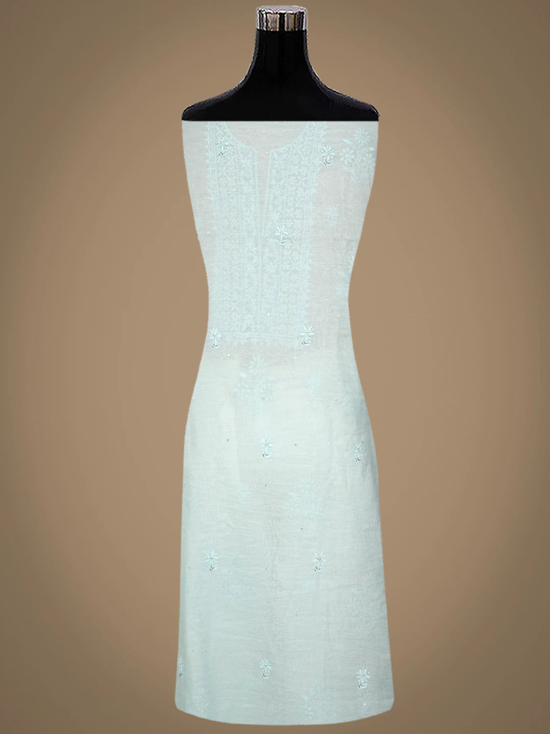 Ada Hand Embroidered Sky Blue Chanderi Lucknowi Chikankari Unstitched Kurta Dupatta Set With Cutdana Work 01A789515