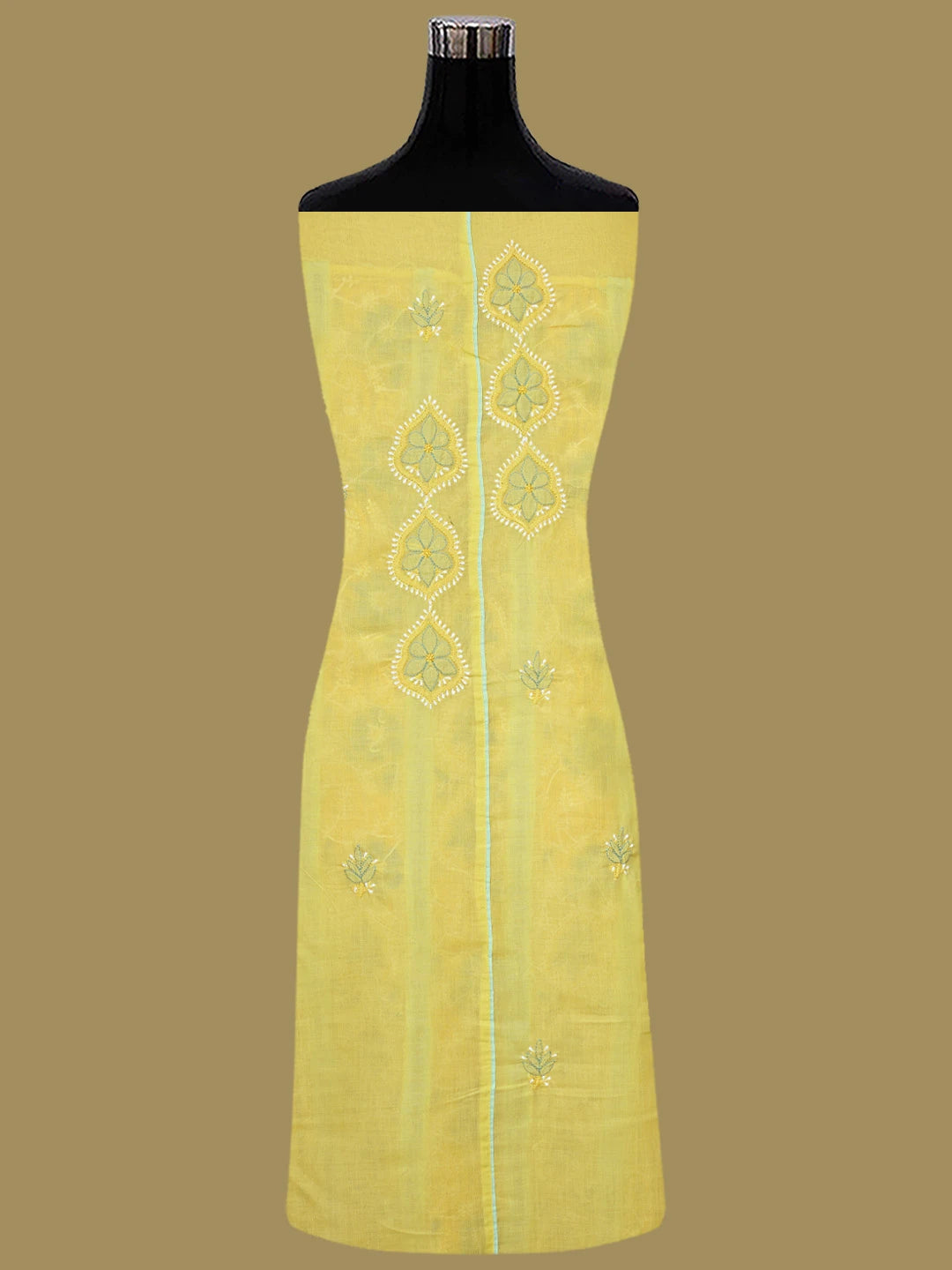 Ada Hand Embroidered Yellow Cotton Lucknowi Chikankari Unstitched Suit Piece 01A821876