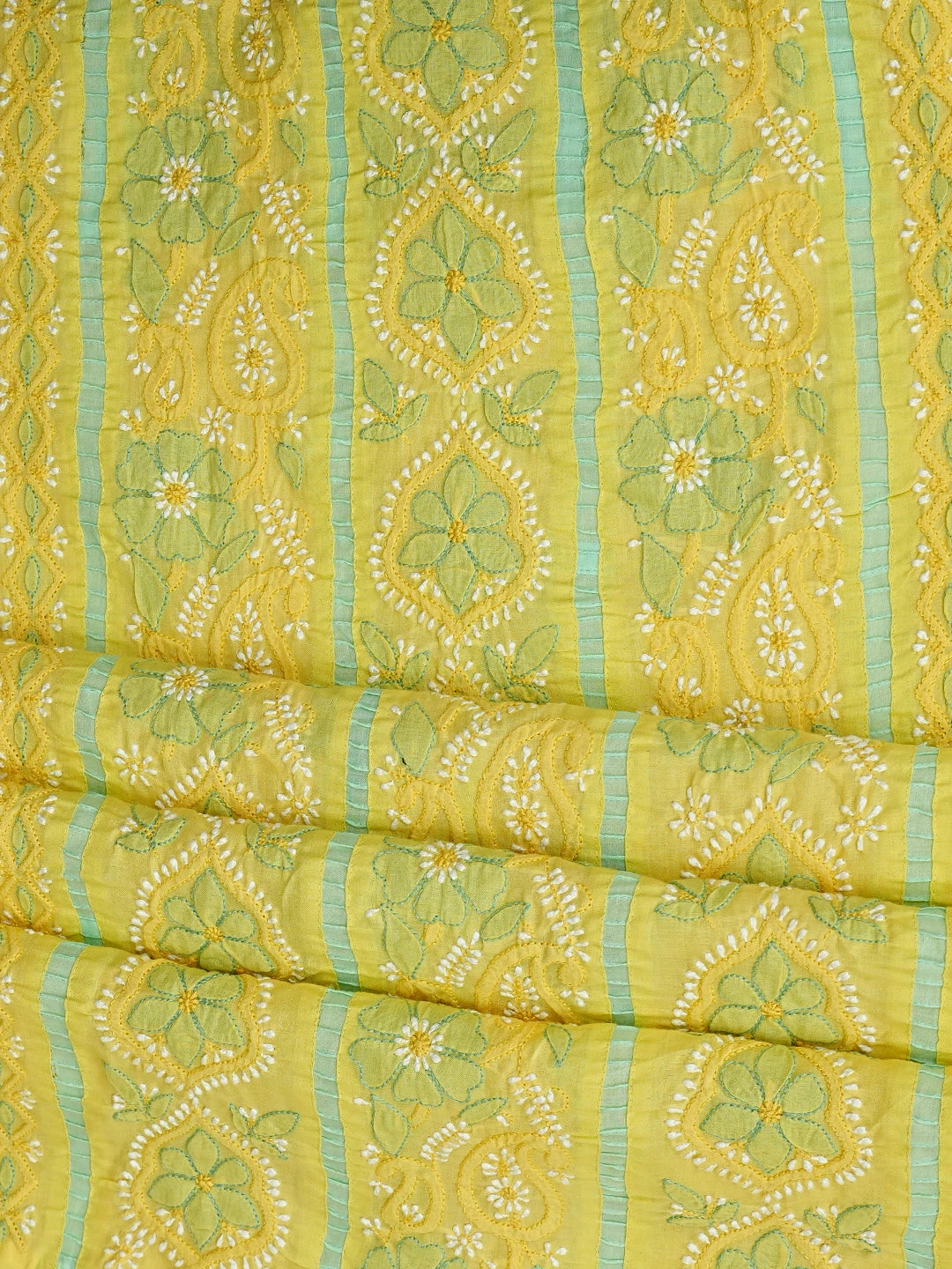 Ada Hand Embroidered Yellow Cotton Lucknowi Chikankari Unstitched Suit Piece 01A821876