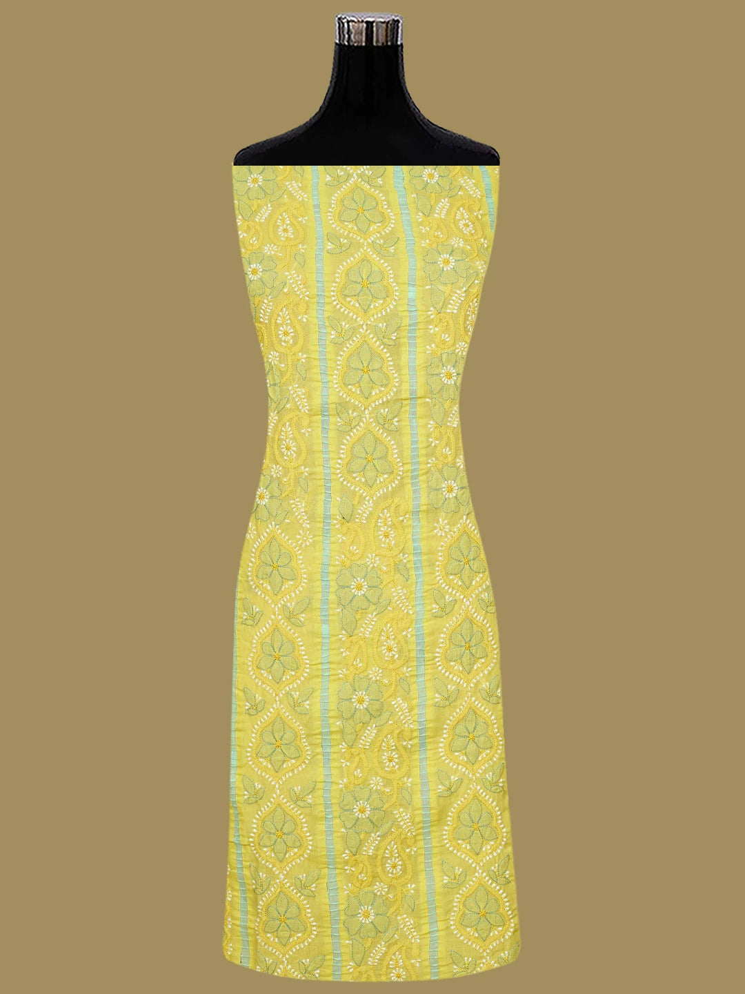 Ada Hand Embroidered Yellow Cotton Lucknowi Chikankari Unstitched Suit Piece 01A821876