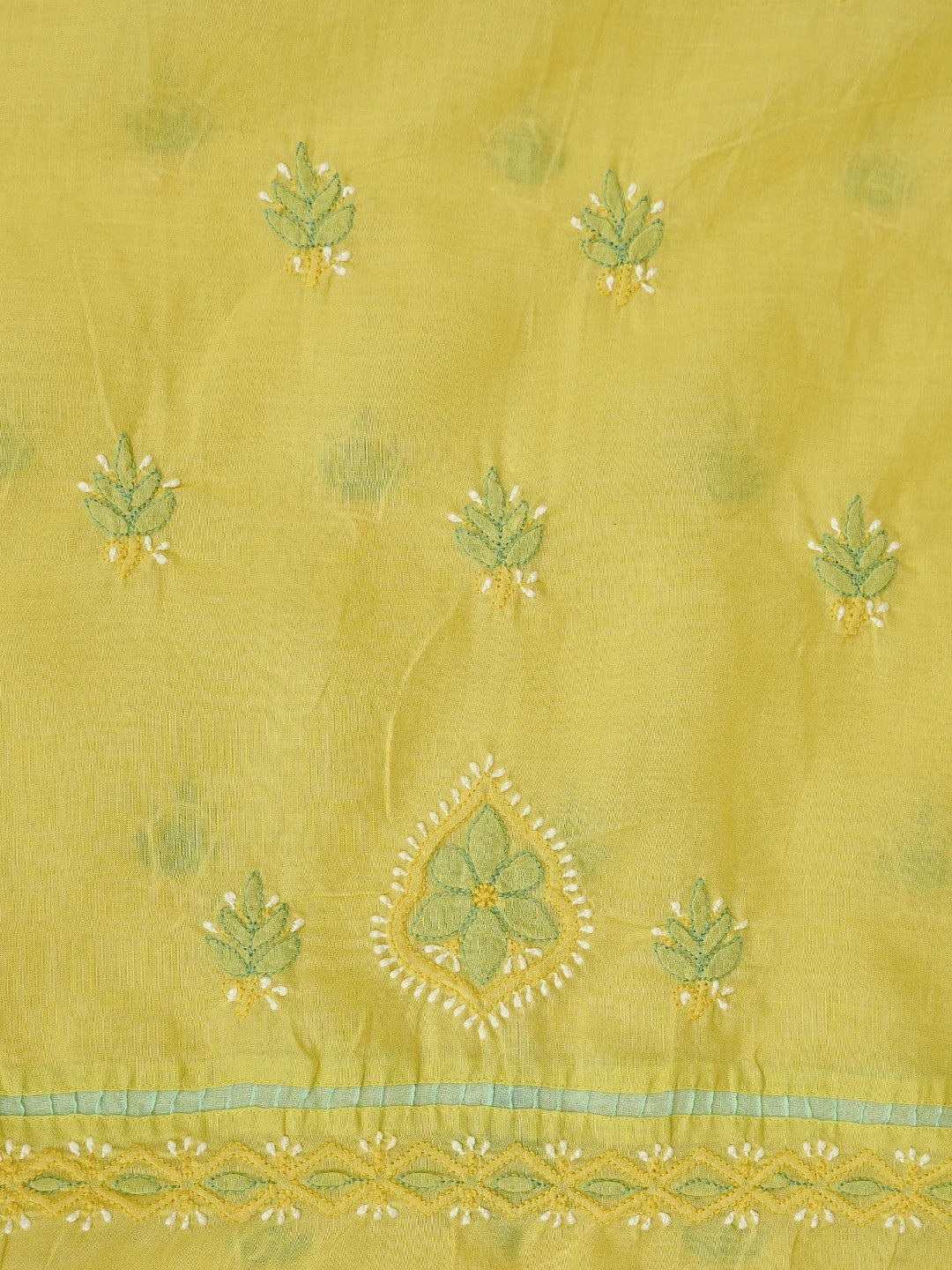 Ada Hand Embroidered Yellow Cotton Lucknowi Chikankari Unstitched Suit Piece 01A821876
