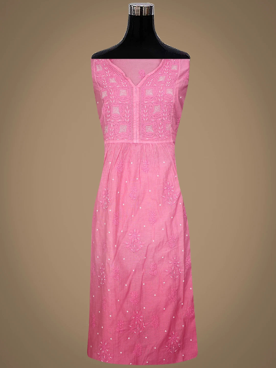 Ada Hand Embroidered Pink Chanderi Lucknowi Chikankari Semi-Stitched Kurta Dupatta Set With Cutdana Work 01A833551