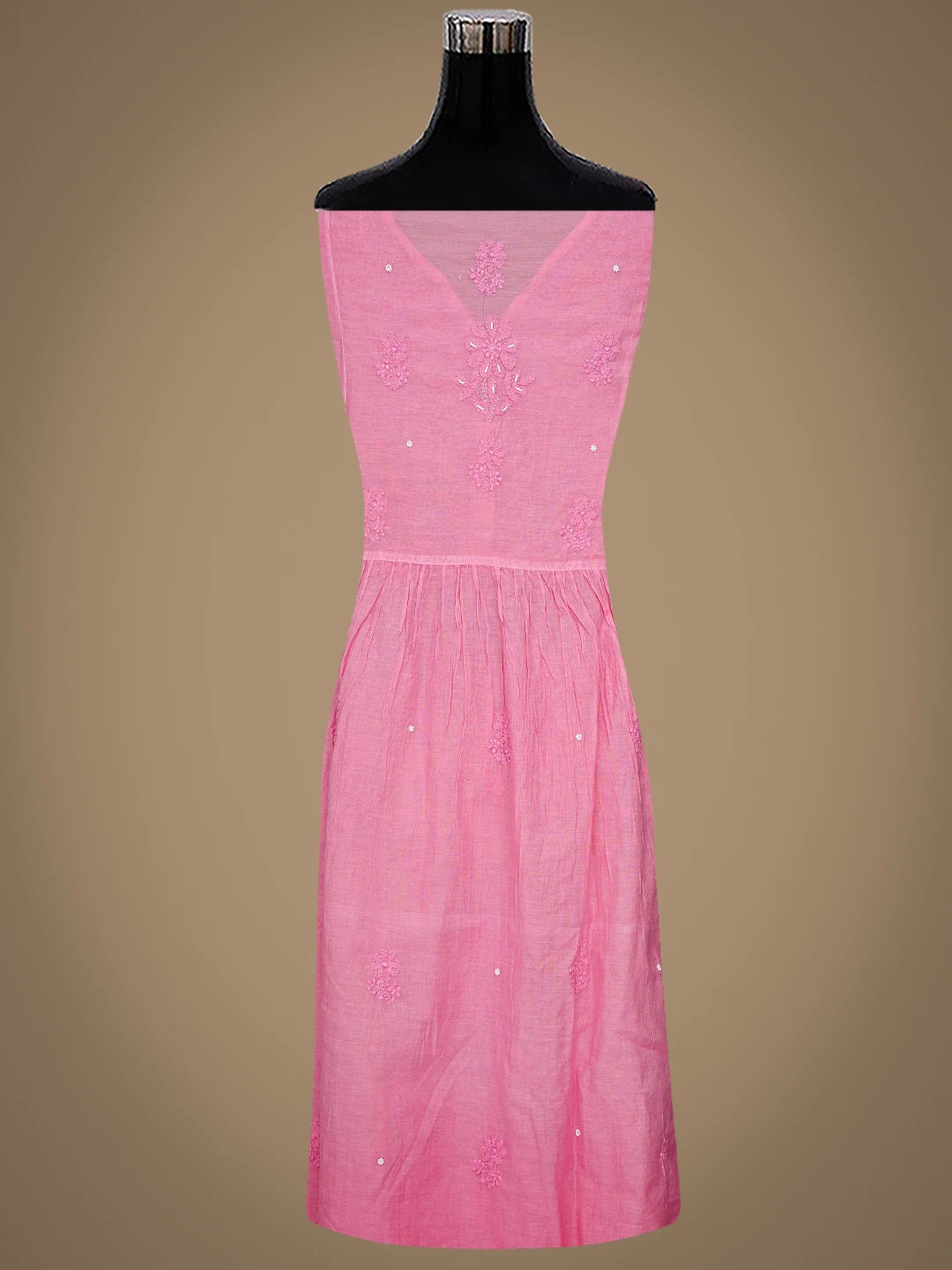Ada Hand Embroidered Pink Chanderi Lucknowi Chikankari Semi-Stitched Kurta Dupatta Set With Cutdana Work 01A833551