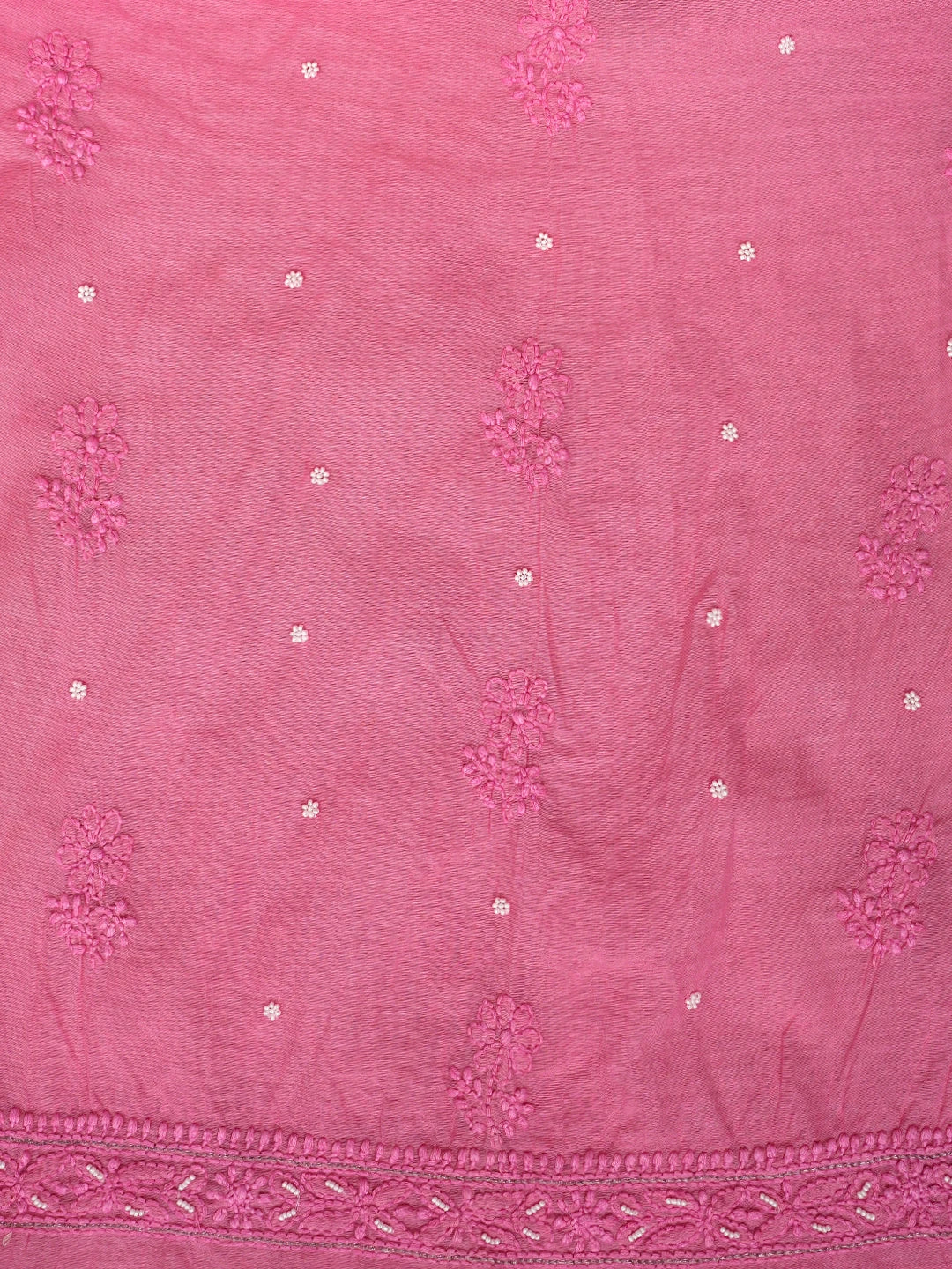 Ada Hand Embroidered Pink Chanderi Lucknowi Chikankari Semi-Stitched Kurta Dupatta Set With Cutdana Work 01A833551