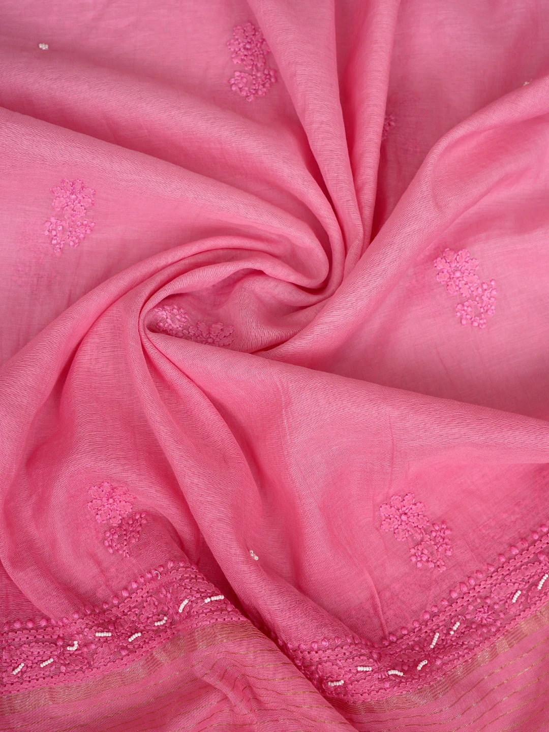 Ada Hand Embroidered Pink Chanderi Lucknowi Chikankari Semi-Stitched Kurta Dupatta Set With Cutdana Work 01A833551