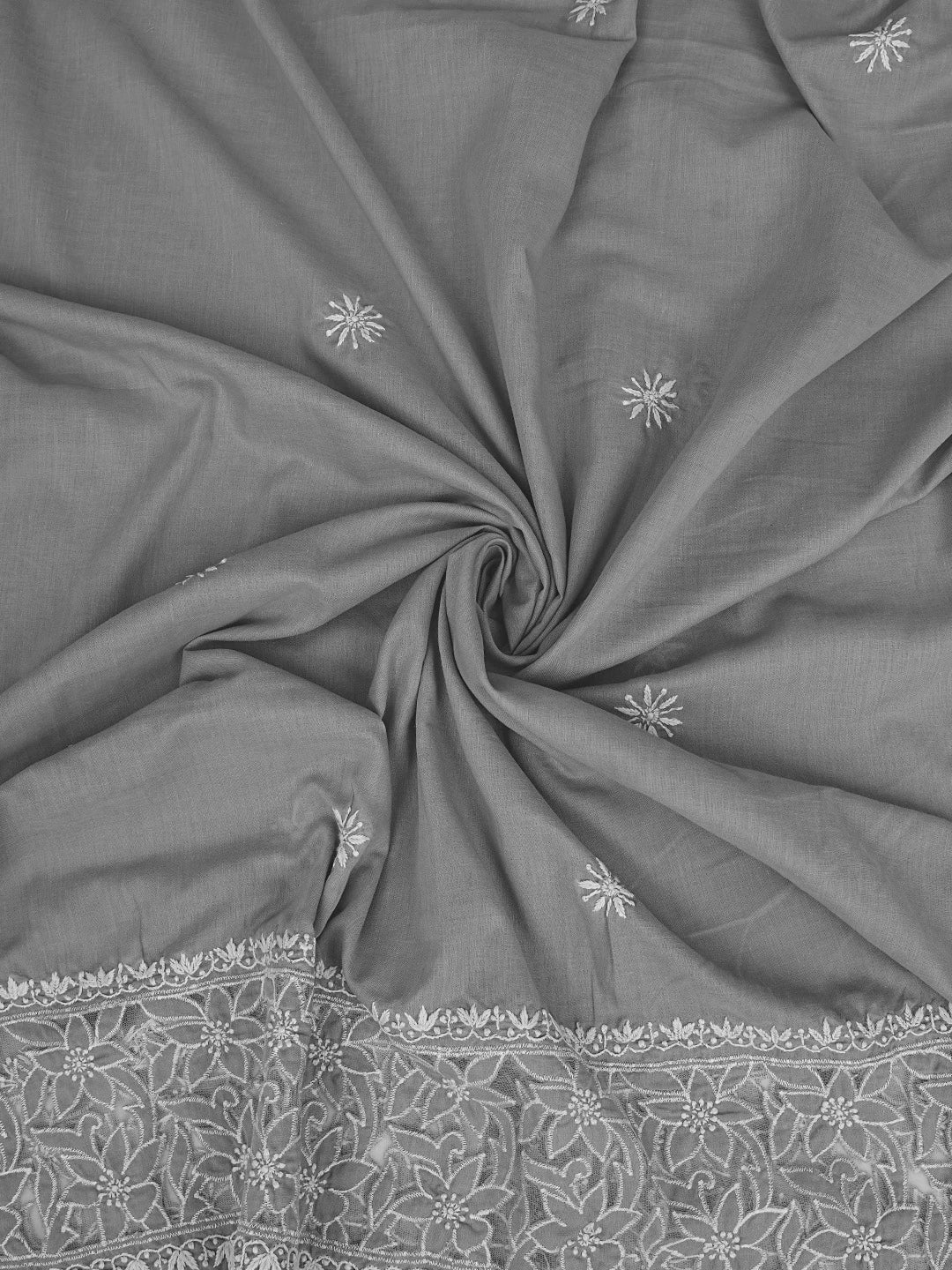 Ada Hand Embroidered Grey Cotton Lucknowi Chikankari Semi-Stitched Kurta Dupatta Set 01A857077