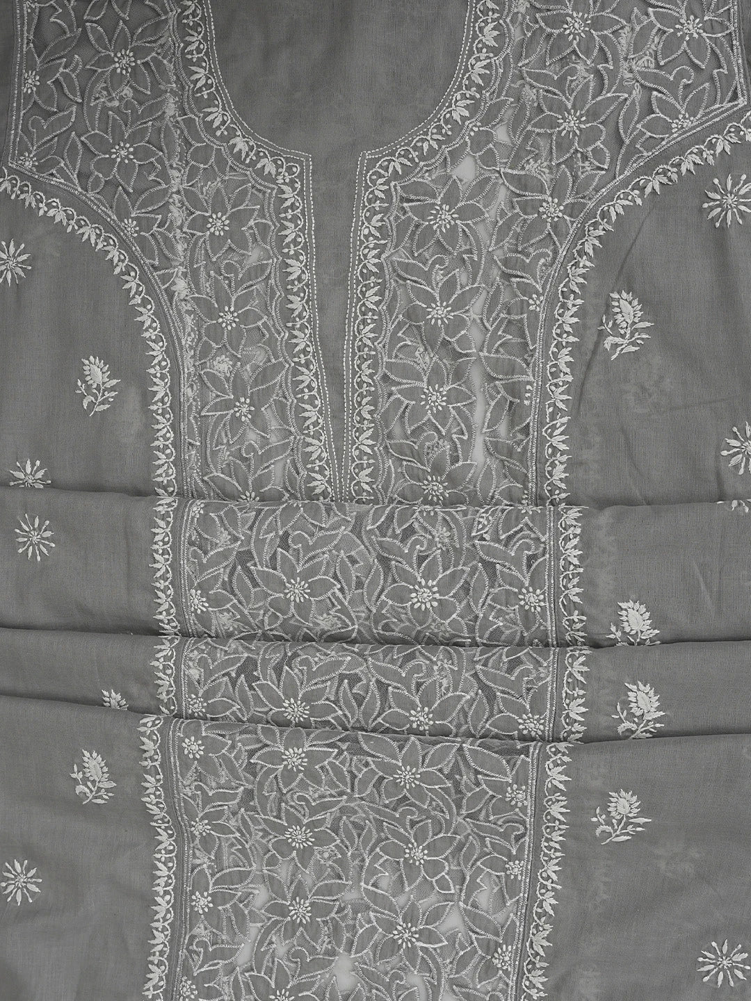 Ada Hand Embroidered Grey Cotton Lucknowi Chikankari Semi-Stitched Kurta Dupatta Set 01A857077