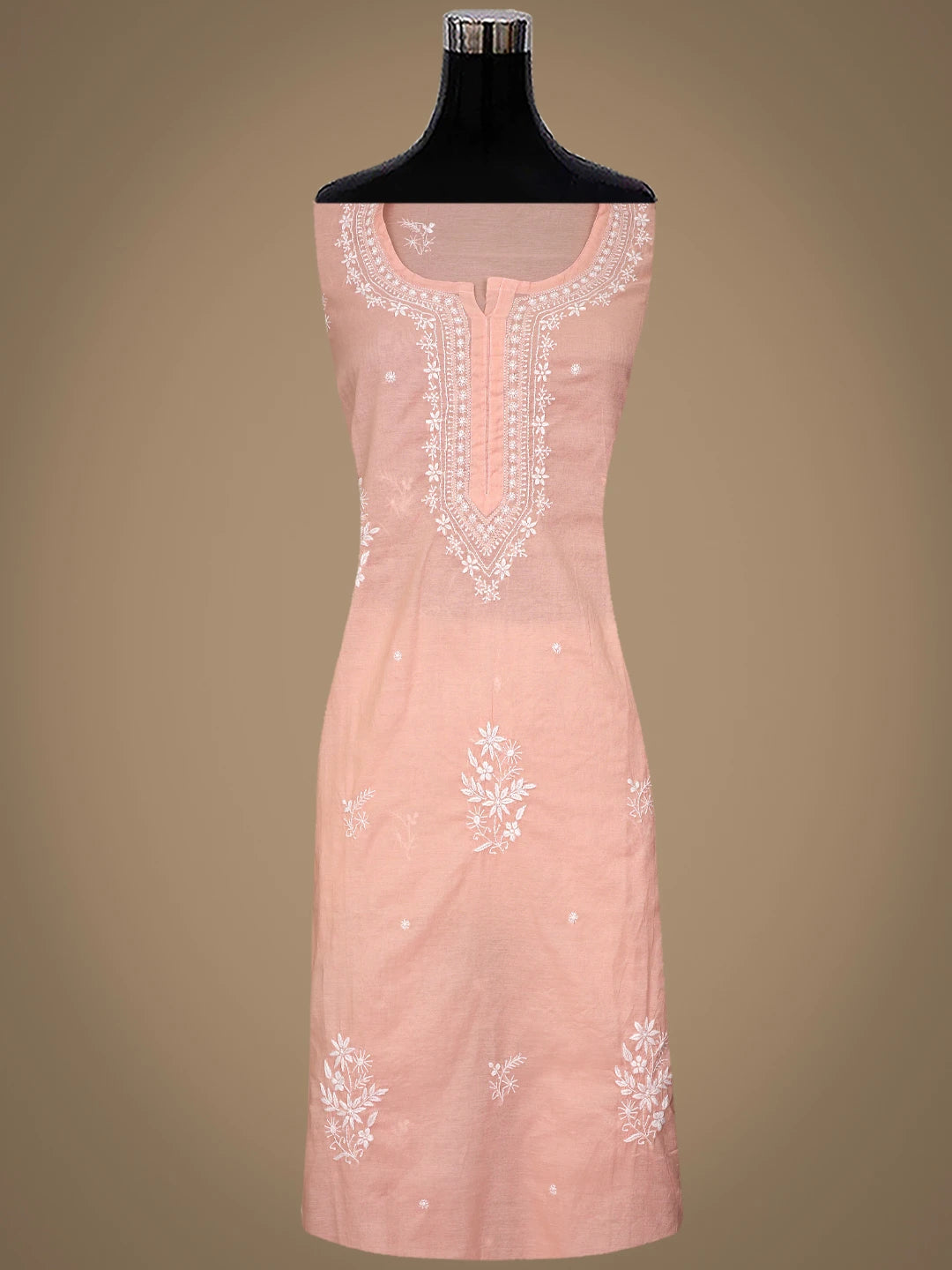 Ada Hand Embroidered Peach Chanderi Lucknowi Chikankari Semi-Stitched Kurta Dupatta Set 01A864366