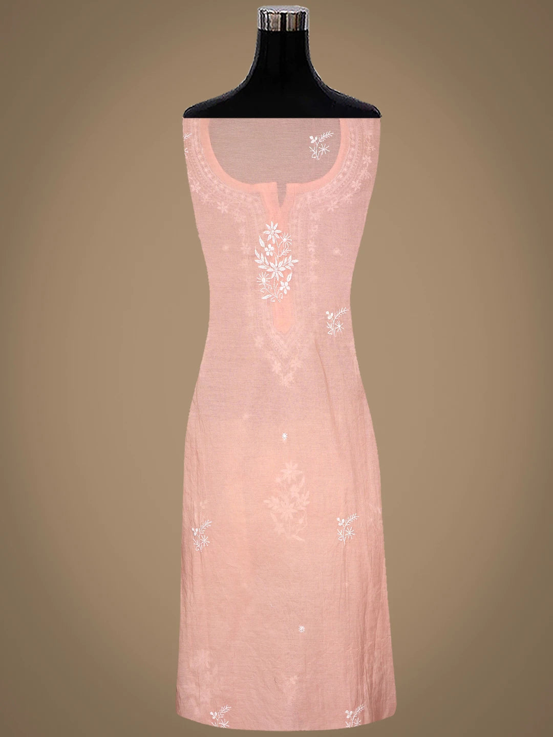 Ada Hand Embroidered Peach Chanderi Lucknowi Chikankari Semi-Stitched Kurta Dupatta Set 01A864366