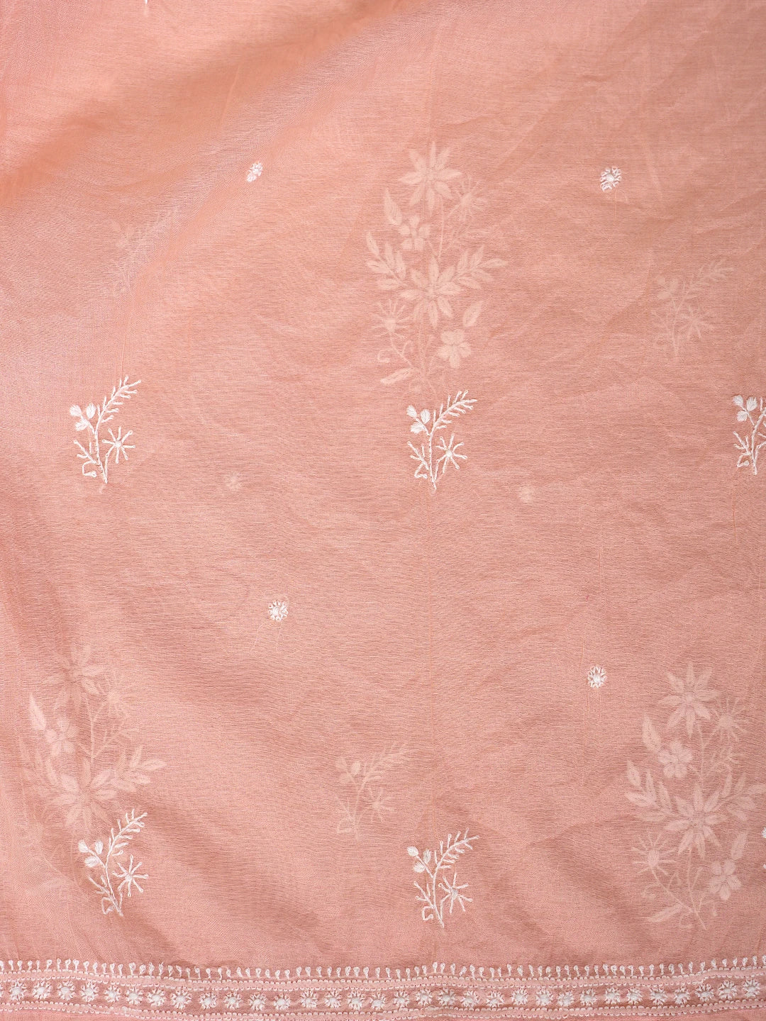 Ada Hand Embroidered Peach Chanderi Lucknowi Chikankari Semi-Stitched Kurta Dupatta Set 01A864366