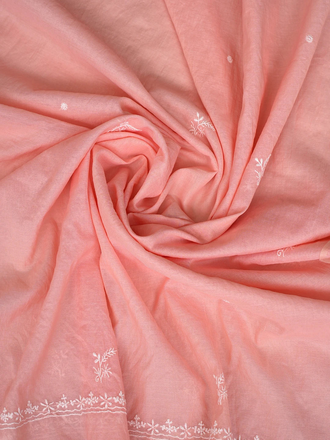Ada Hand Embroidered Peach Chanderi Lucknowi Chikankari Semi-Stitched Kurta Dupatta Set 01A864366