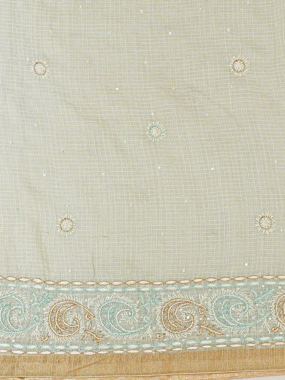 Ada Hand Embroidered Sea Green Kota Moonga Lucknowi Chikankari Saree With Blouse With Cutdana Work 01A693764
