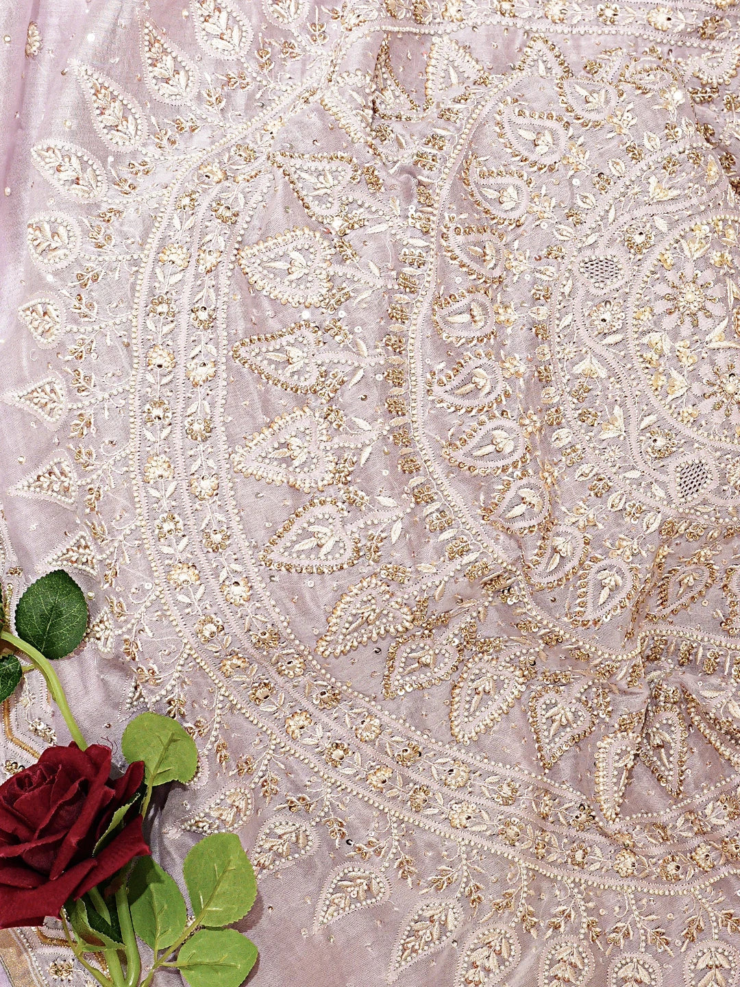 Ada Hand Embroidered Lavender Chanderi Lucknowi Chikankari Saree With Blouse With Cutdana Work 01A370439