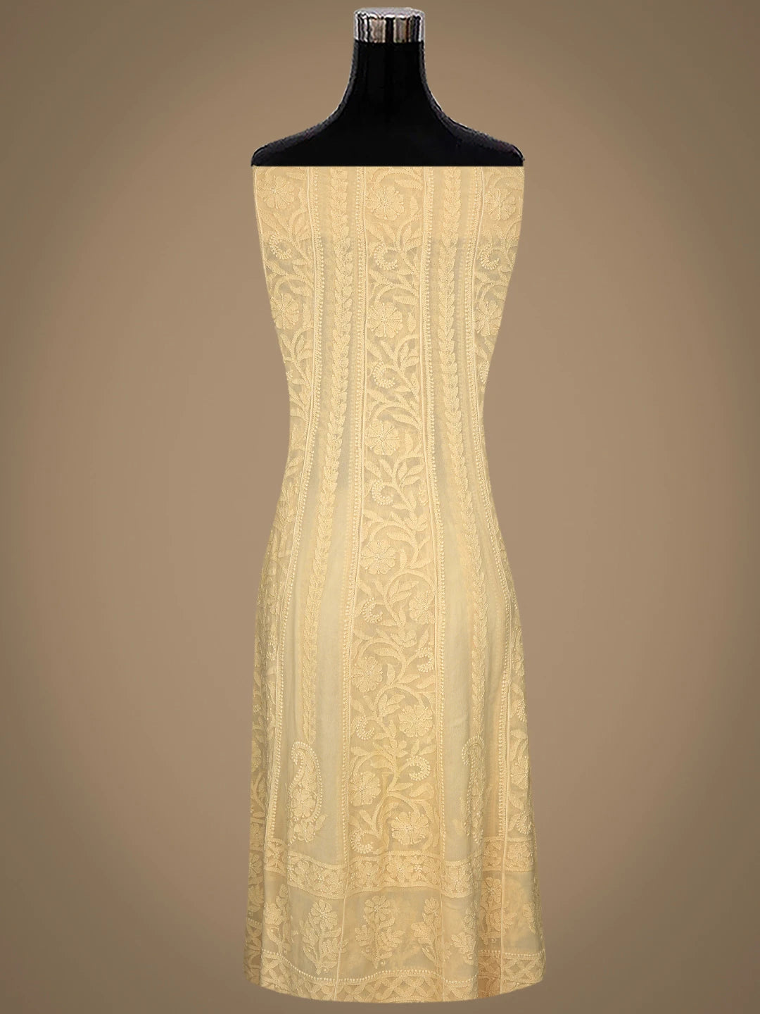 Ada Hand Embroidered Biscuit Yellow Viscose Georgette Lucknowi Chikankari Semi-stitched Anarkali Kurta Dupatta Set 01A800009