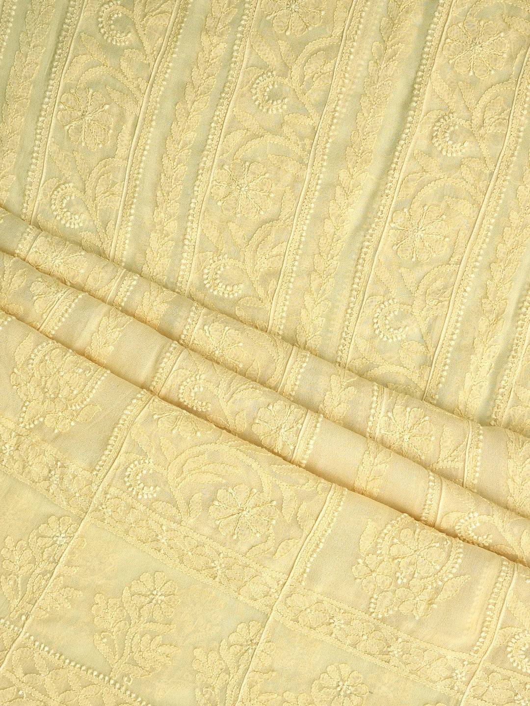 Ada Hand Embroidered Biscuit Yellow Viscose Georgette Lucknowi Chikankari Semi-stitched Anarkali Kurta Dupatta Set 01A800009