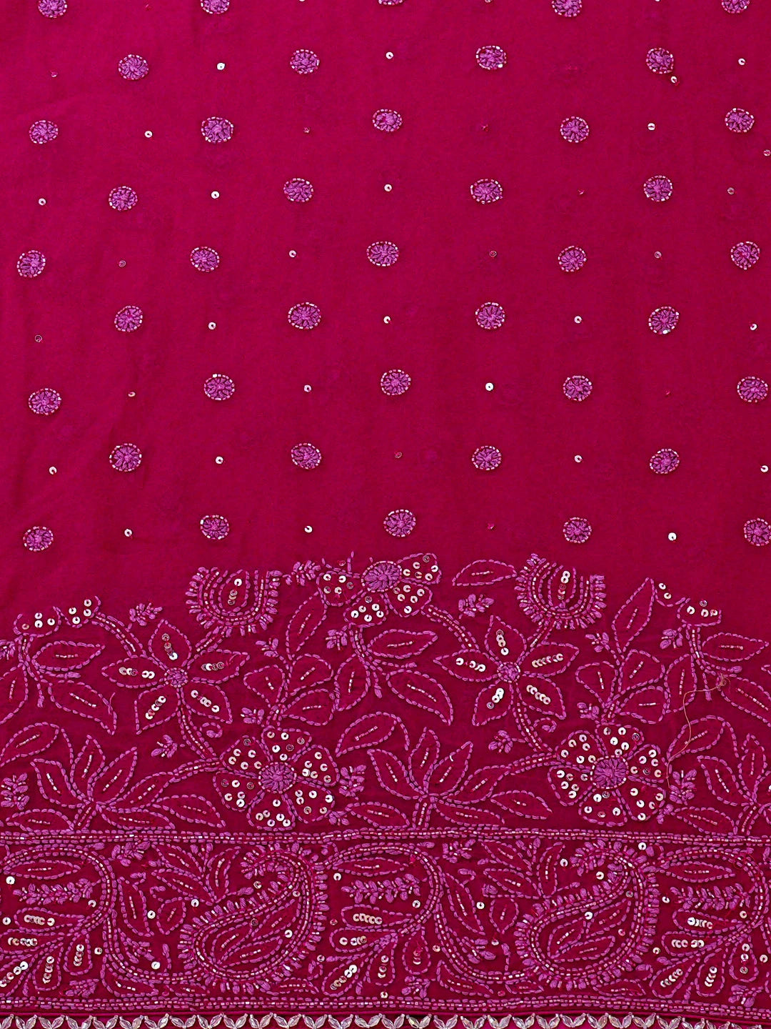 Ada Hand Embroidered Magenta Pure Georgette Lucknowi Chikankari Saree With Blouse With Cutdana Work 01A781703