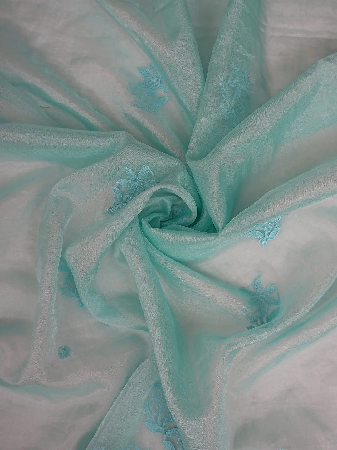 Ada Hand Embroidered Aquamarine Green Organza Lucknowi Chikankari Unstitched Kurta Dupatta Set 01A743478