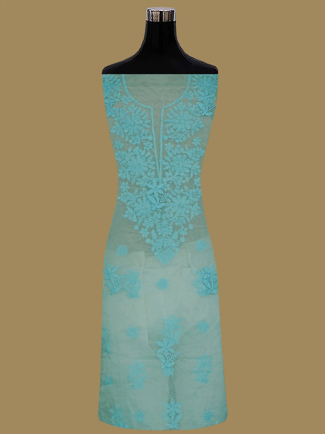 Ada Hand Embroidered Aquamarine Green Organza Lucknowi Chikankari Unstitched Kurta Dupatta Set 01A743478