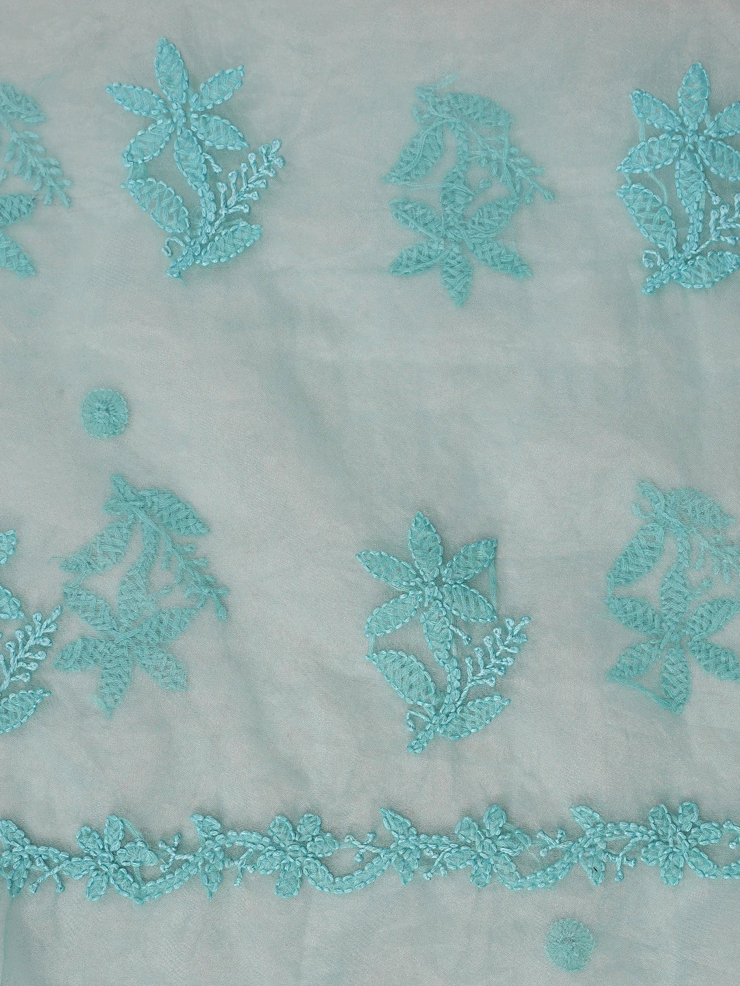 Ada Hand Embroidered Aquamarine Green Organza Lucknowi Chikankari Unstitched Kurta Dupatta Set 01A743478
