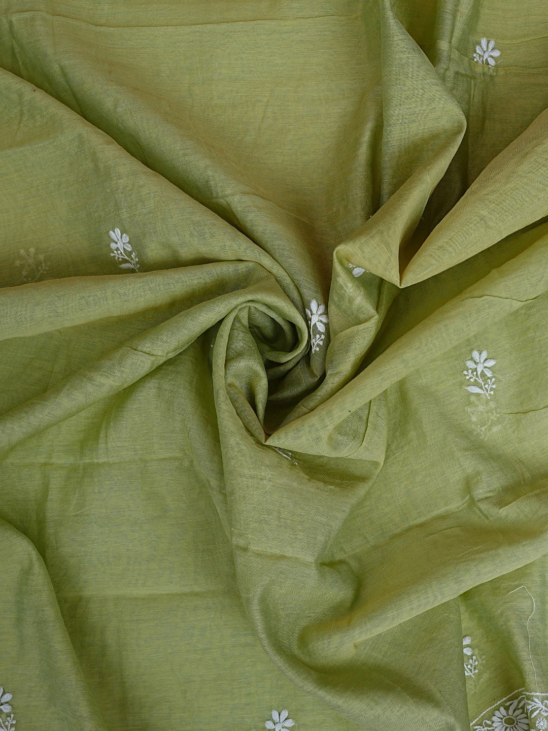 Ada Hand Embroidered Green Chanderi Lucknowi Chikankari Unstitched Kurta Dupatta Set 01A841570