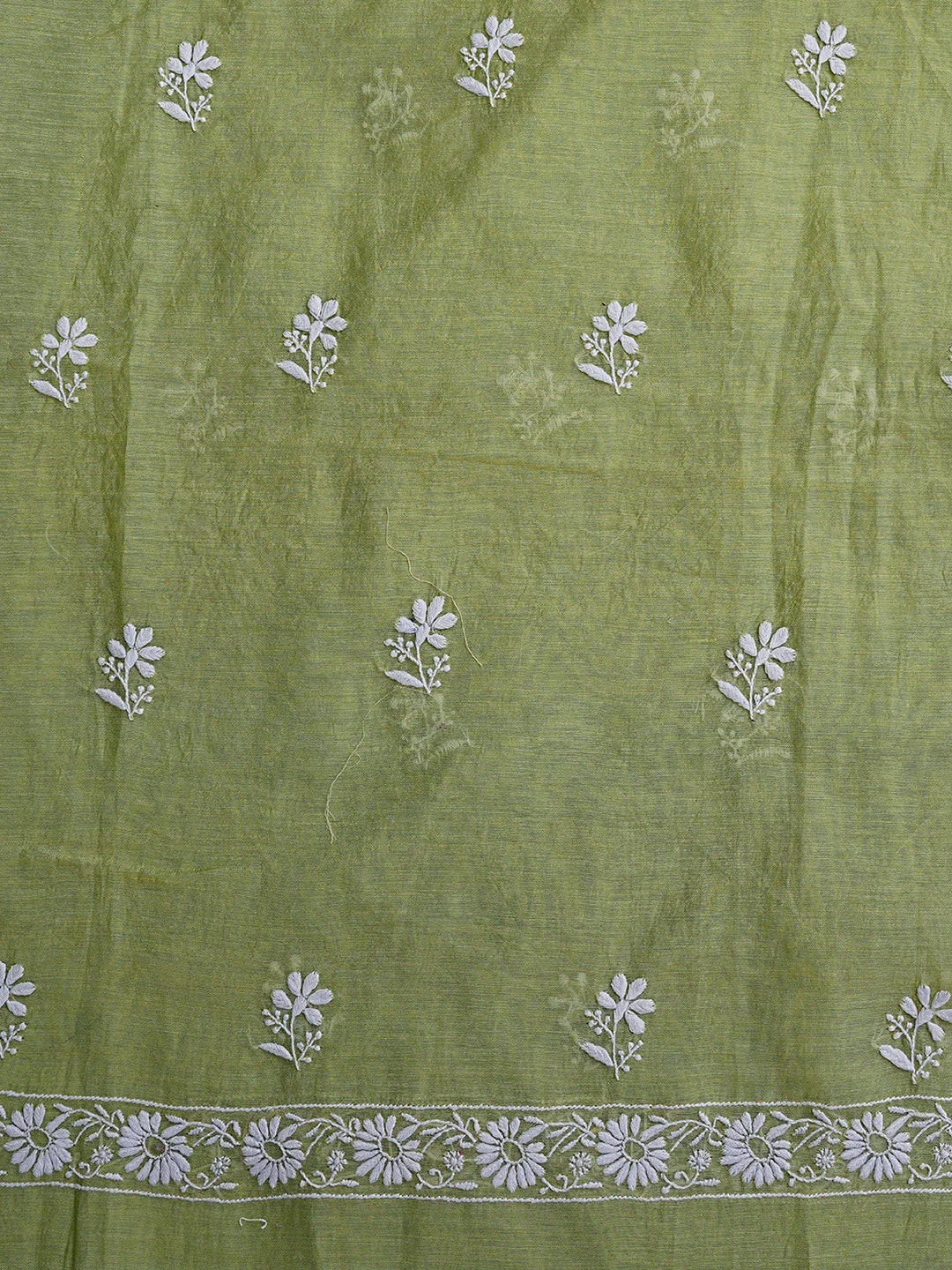 Ada Hand Embroidered Green Chanderi Lucknowi Chikankari Unstitched Kurta Dupatta Set 01A841570