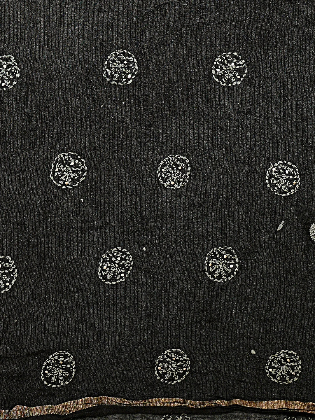 Ada Hand Embroidered Black Kota Moonga Lucknowi Chikankari Saree With Blouse With Mukaish Work 01A719223