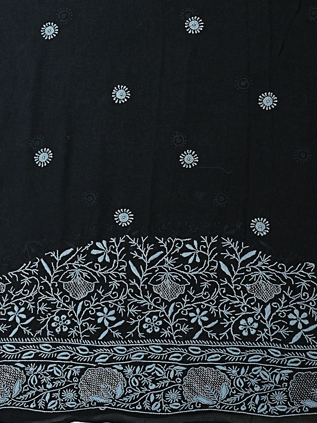Ada Hand Embroidered Black Pure Georgette Lucknowi Chikankari Saree With Blouse 01A792346