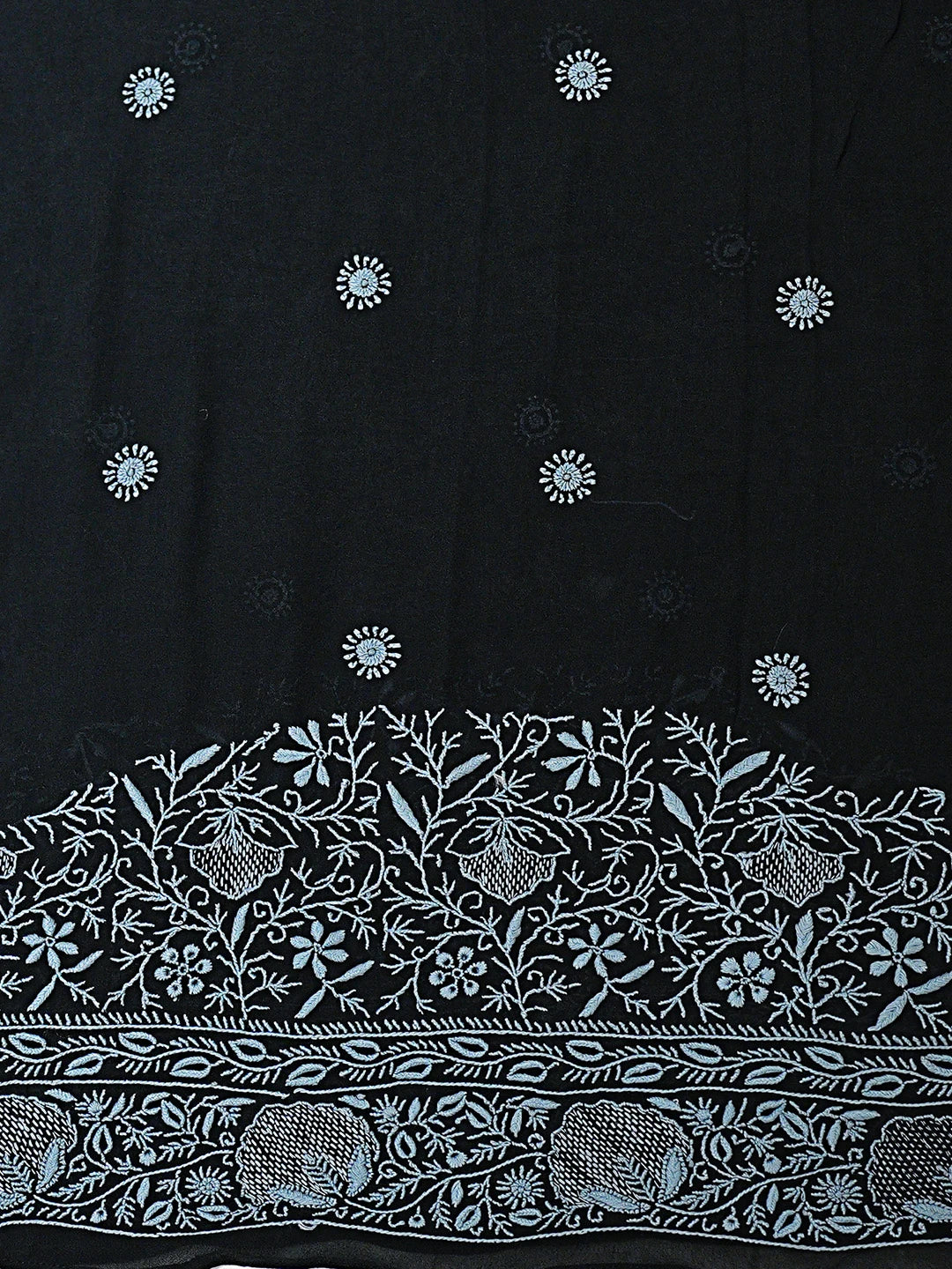 Ada Hand Embroidered Black Pure Georgette Lucknowi Chikankari Saree With Blouse 01A792346