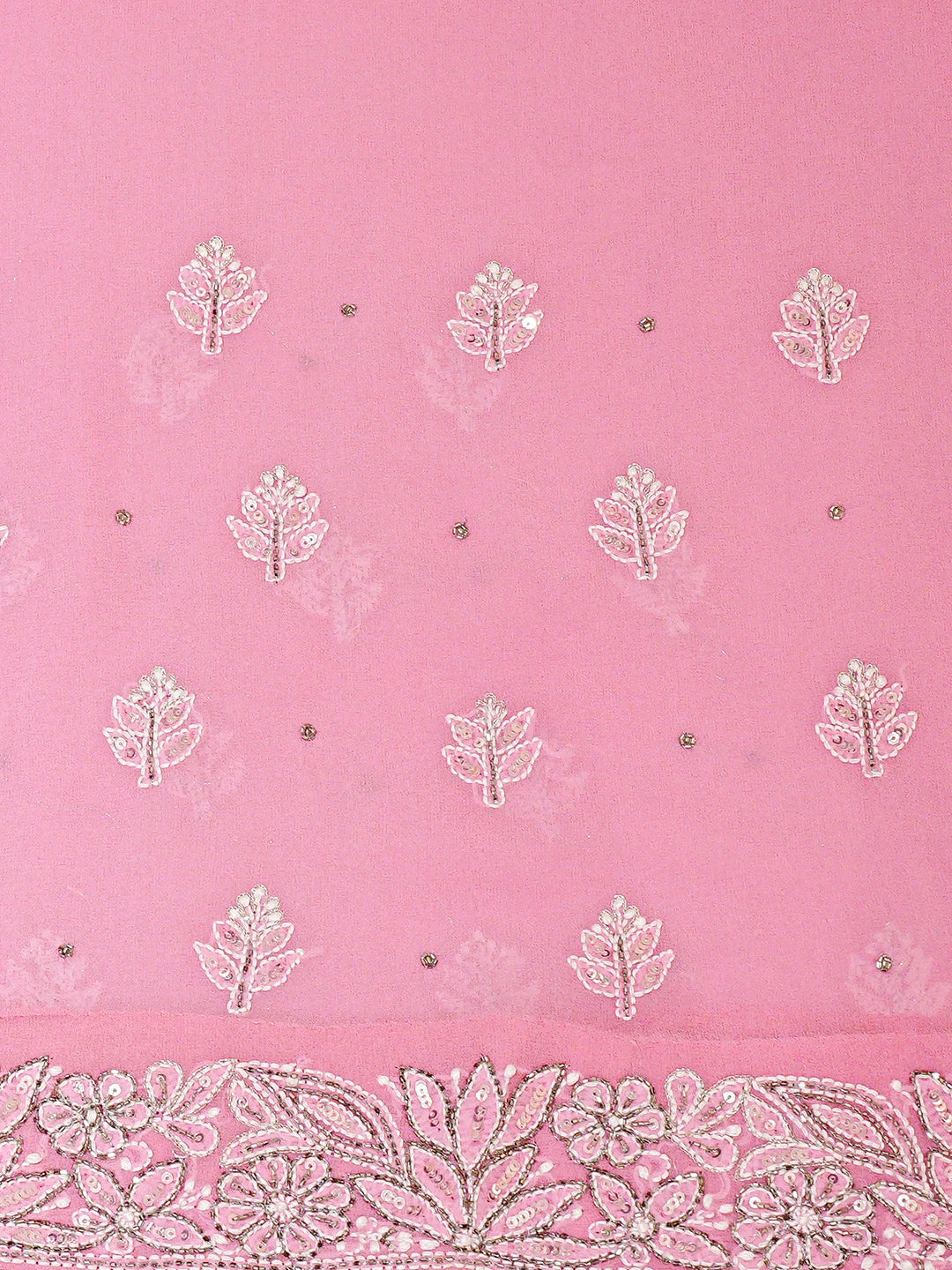 Ada Hand Embroidered Pink Pure Georgette Lucknowi Chikankari Saree With Blouse With Cutdana Work 01A689882