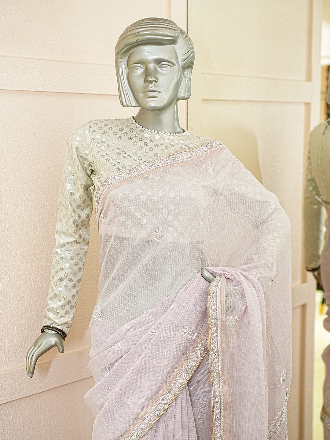 Ada Hand Embroidered Lavender Kota Lucknowi Chikankari Saree With Blouse With Cutdana Work 01A695768