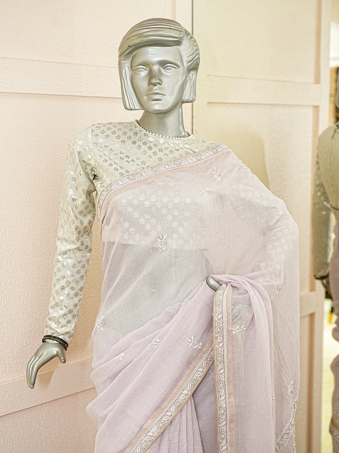 Ada Hand Embroidered Lavender Kota Lucknowi Chikankari Saree With Blouse With Cutdana Work 01A695768