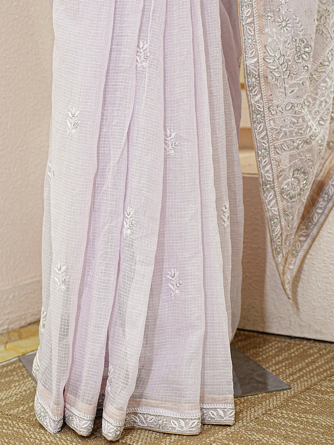 Ada Hand Embroidered Lavender Kota Lucknowi Chikankari Saree With Blouse With Cutdana Work 01A695768