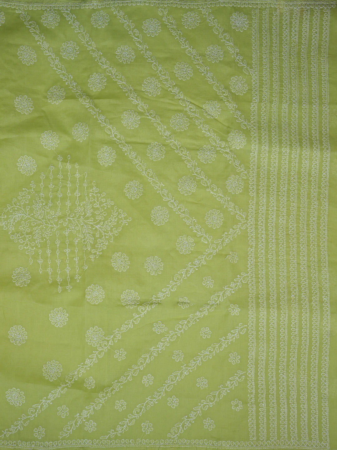 Ada Hand Embroidered Green Cotton Lucknowi Chikankari Saree and Blouse 01A866225