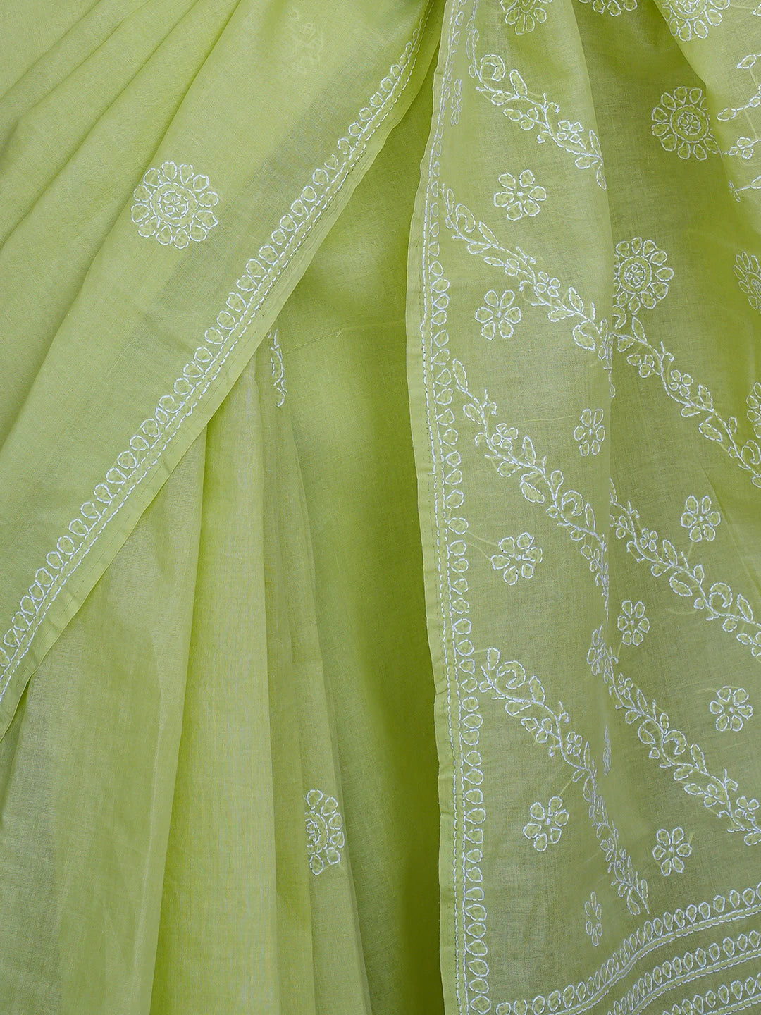 Ada Hand Embroidered Green Cotton Lucknowi Chikankari Saree and Blouse 01A866225