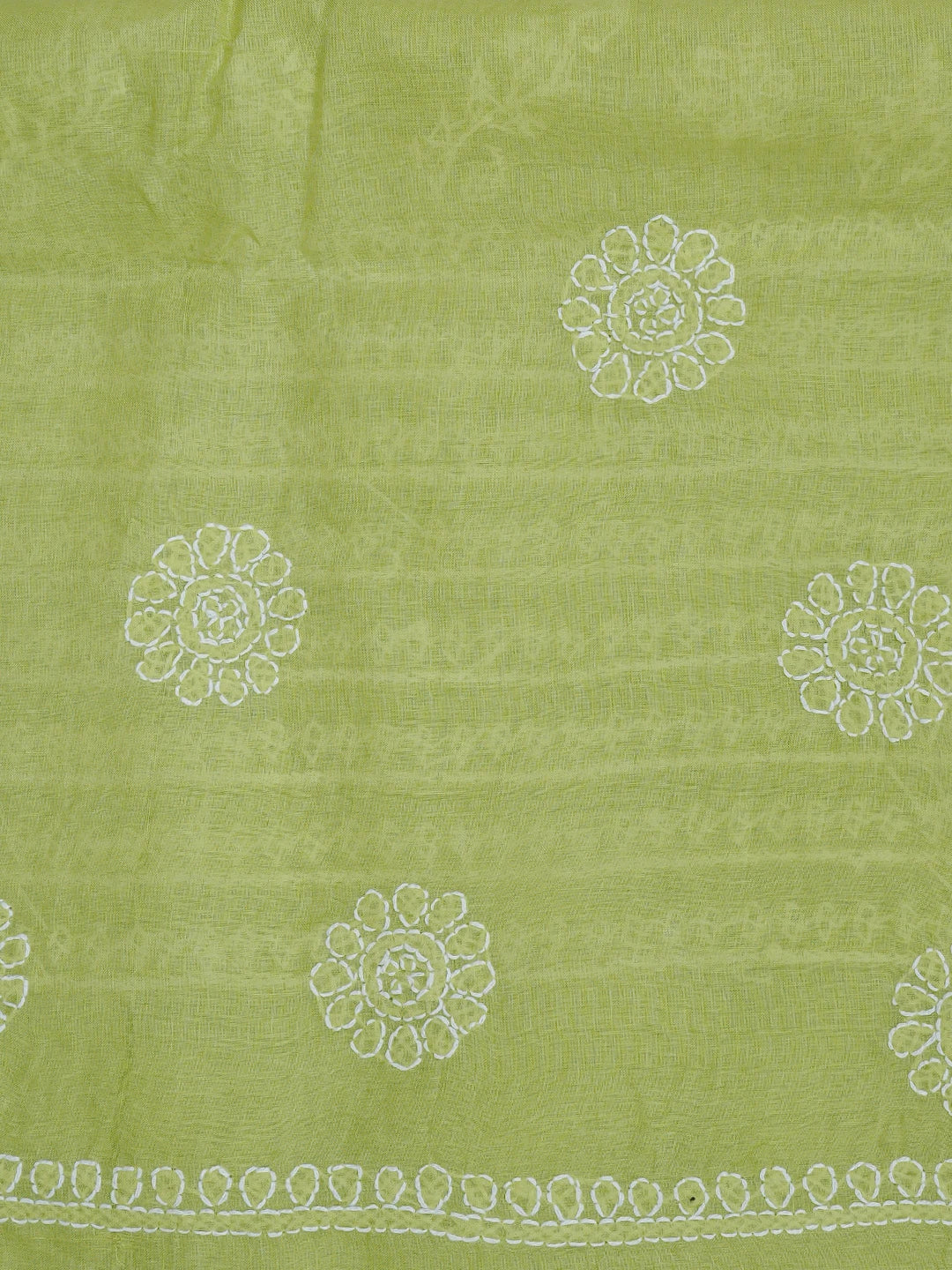 Ada Hand Embroidered Green Cotton Lucknowi Chikankari Saree and Blouse 01A866225