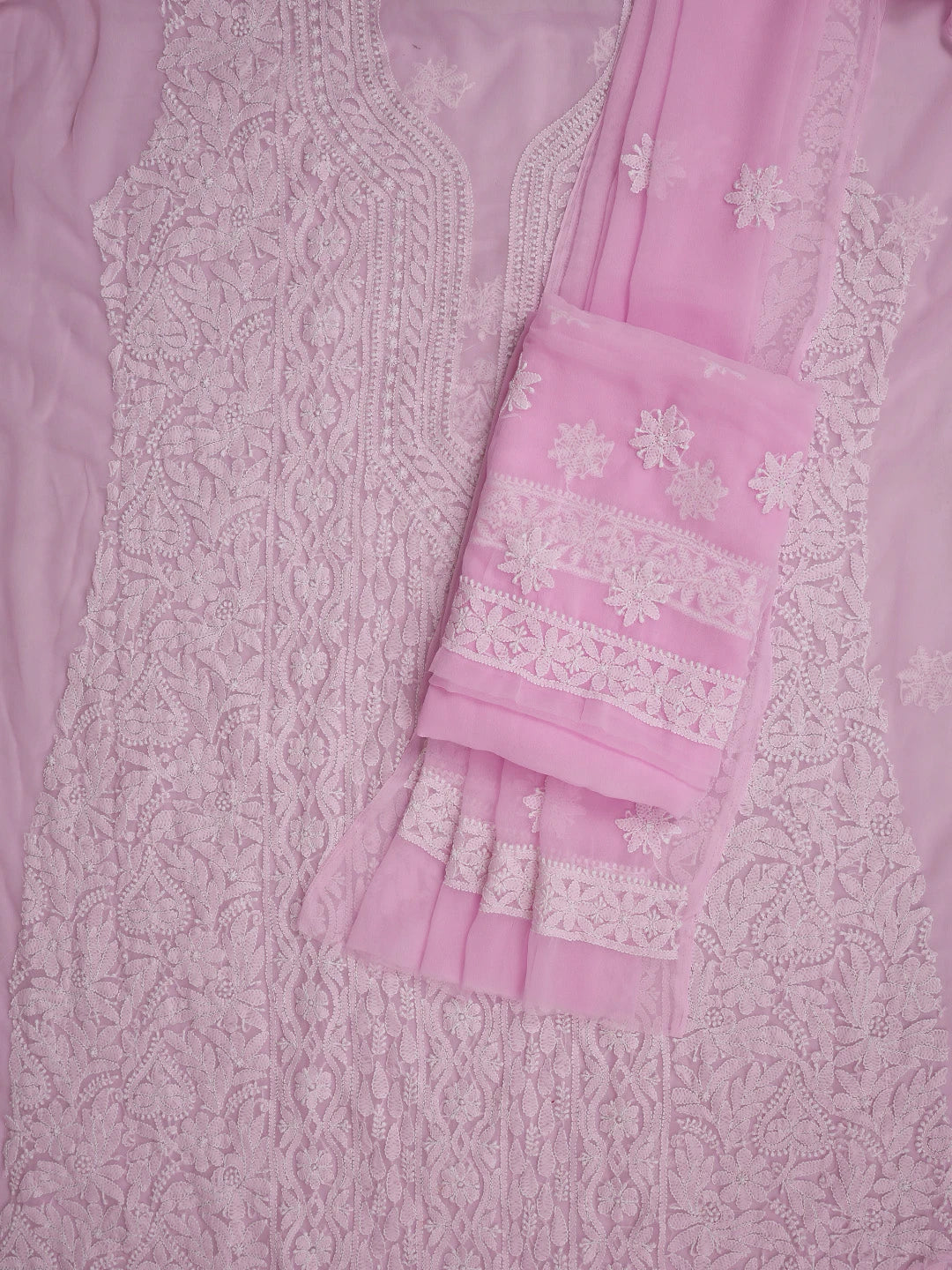 Ada Hand Embroidered Pink Georgette Lucknowi Chikankari Unstitched Suit Piece 01A835653
