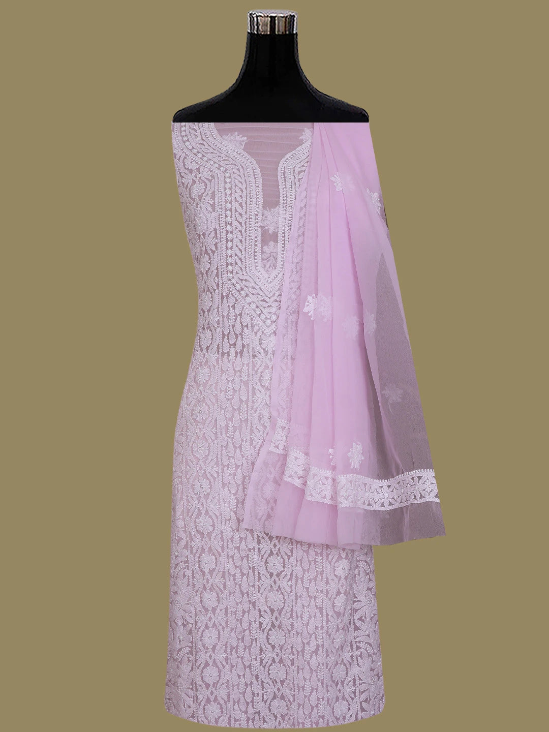 Ada Hand Embroidered Pink Georgette Lucknowi Chikankari Unstitched Suit Piece 01A835653