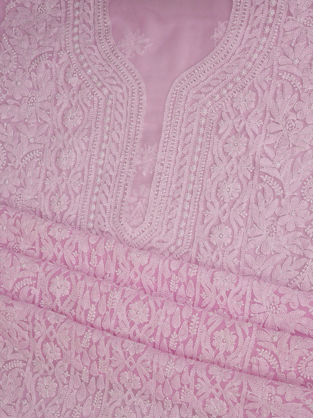 Ada Hand Embroidered Pink Georgette Lucknowi Chikankari Unstitched Suit Piece 01A835653