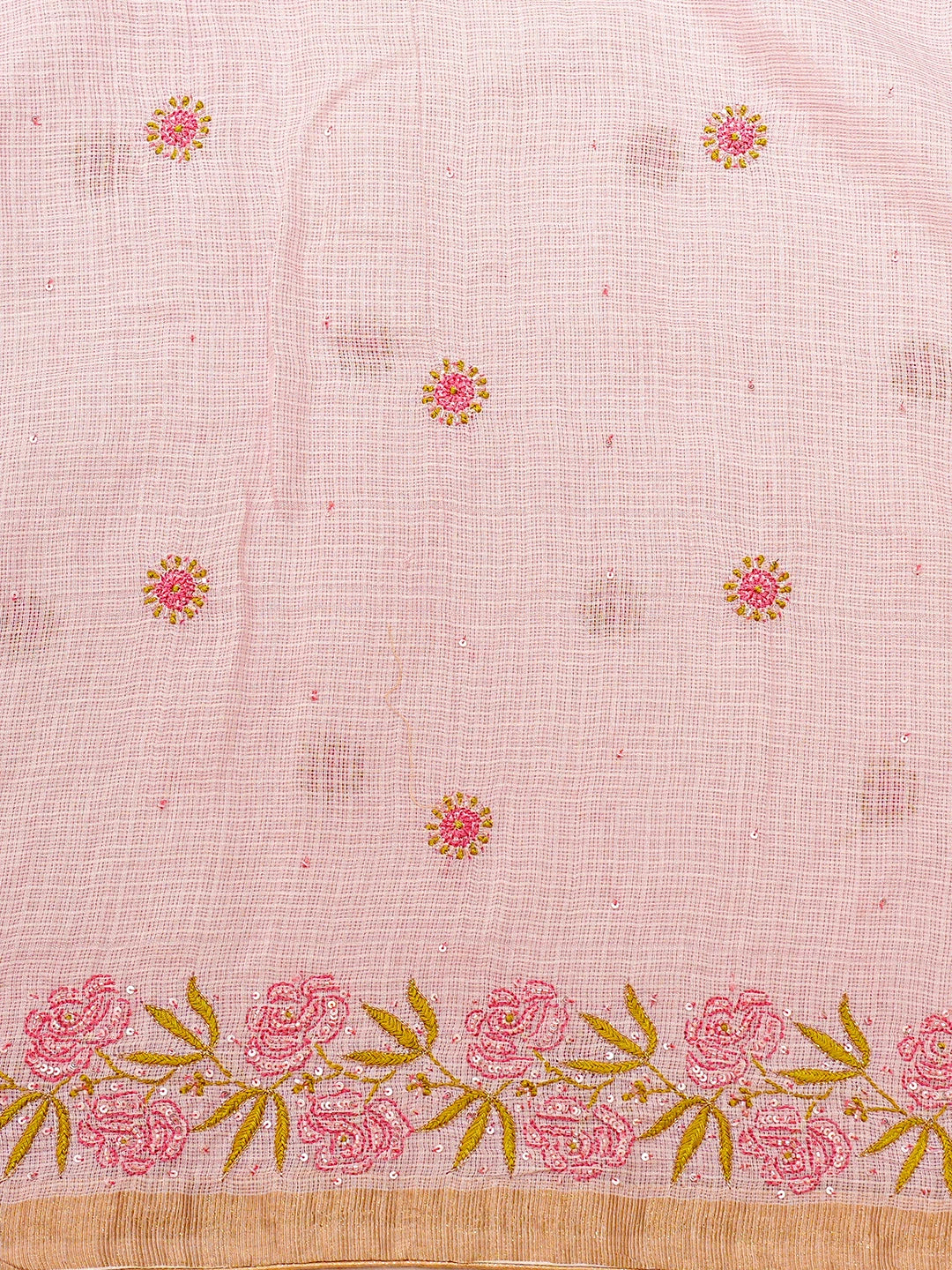 Ada Hand Embroidered Pink Kota Moonga Lucknowi Chikankari Saree With Blouse With Cutdana Work 01A719338