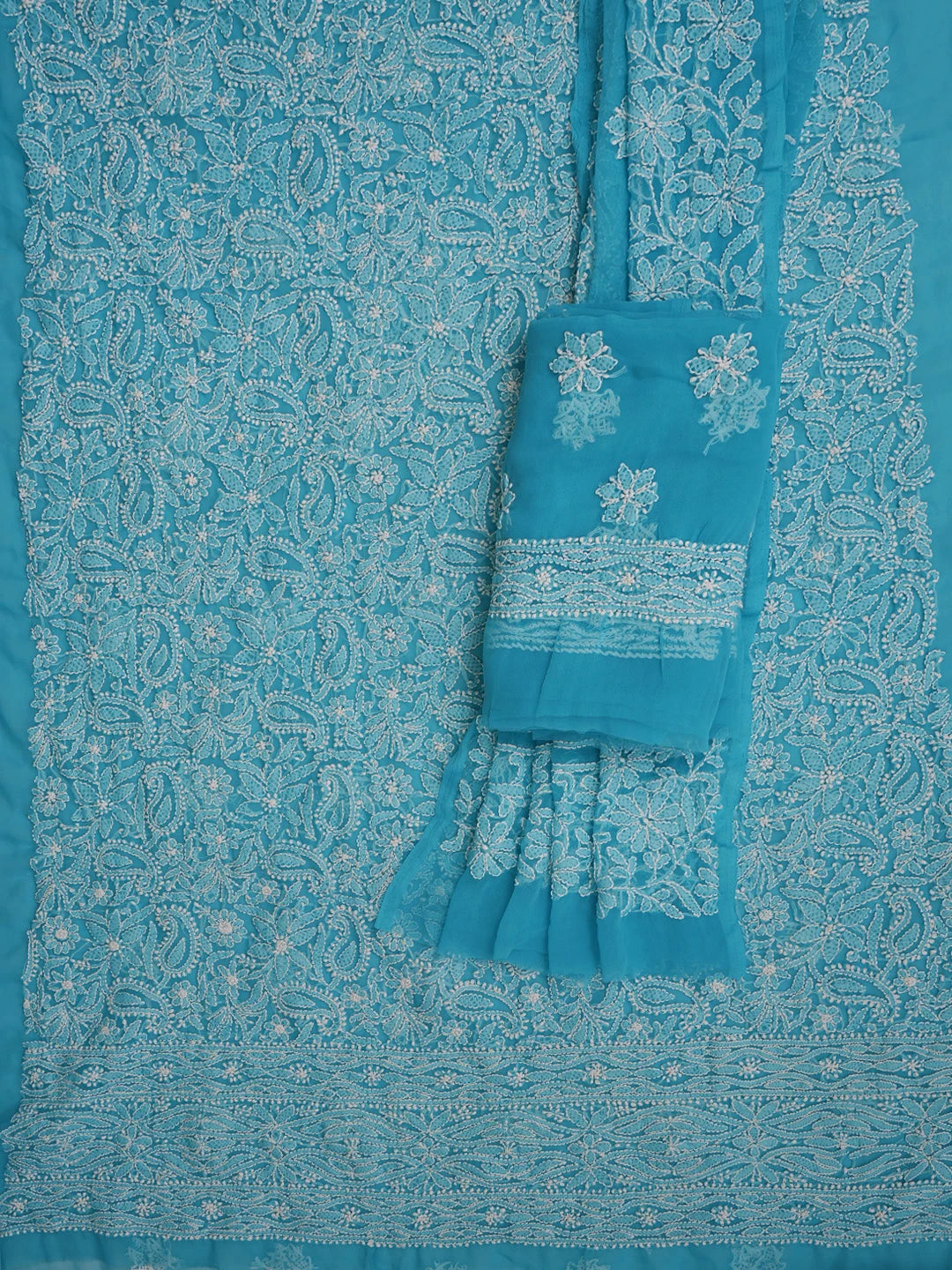 Ada Hand Embroidered Blue (Munsell) Georgette Lucknowi Chikankari Unstitched Suit Piece 01A114523