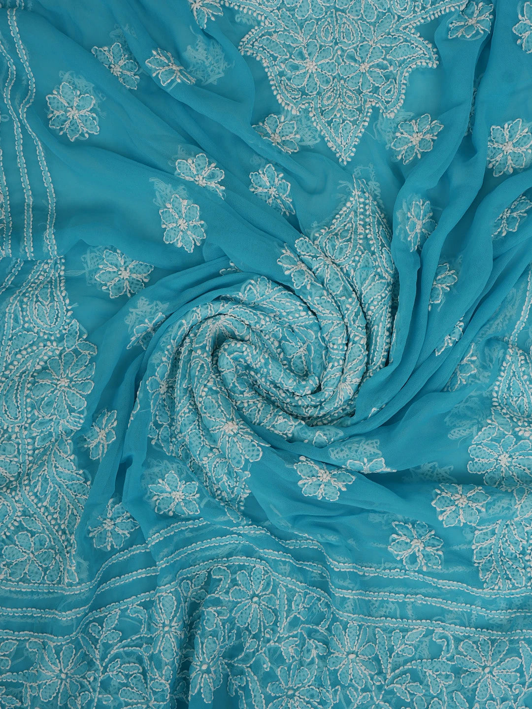 Ada Hand Embroidered Blue (Munsell) Georgette Lucknowi Chikankari Unstitched Suit Piece 01A114523