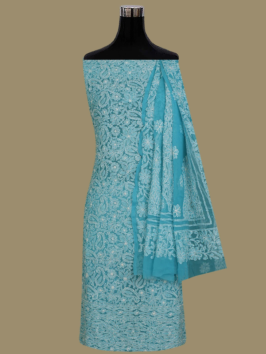 Ada Hand Embroidered Blue (Munsell) Georgette Lucknowi Chikankari Unstitched Suit Piece 01A114523
