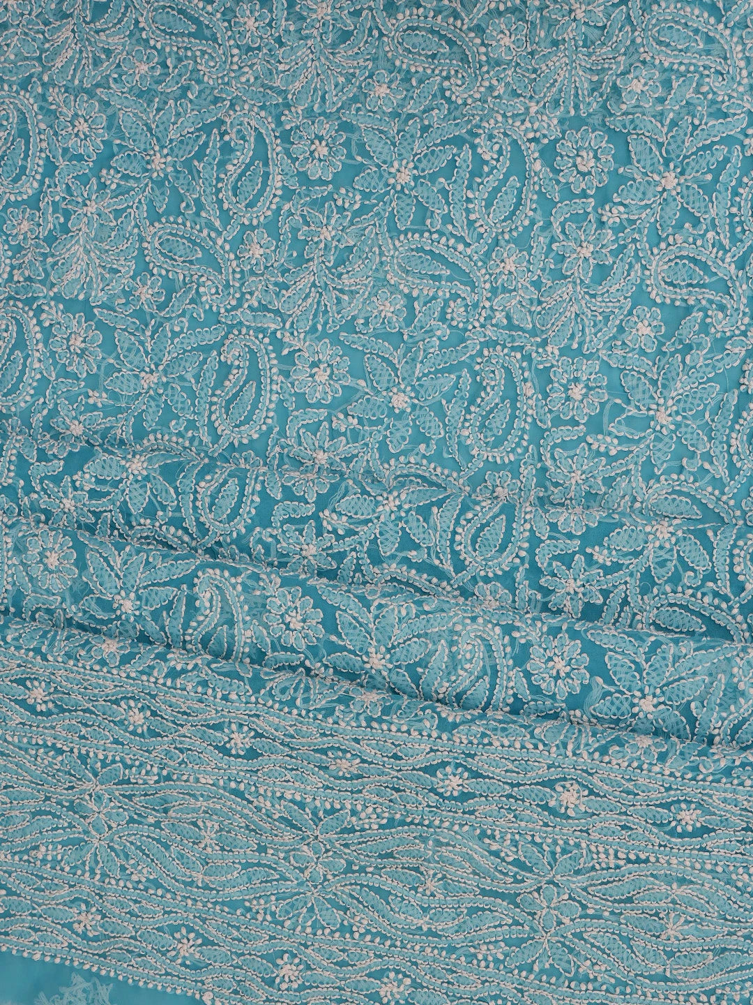 Ada Hand Embroidered Blue (Munsell) Georgette Lucknowi Chikankari Unstitched Suit Piece 01A114523