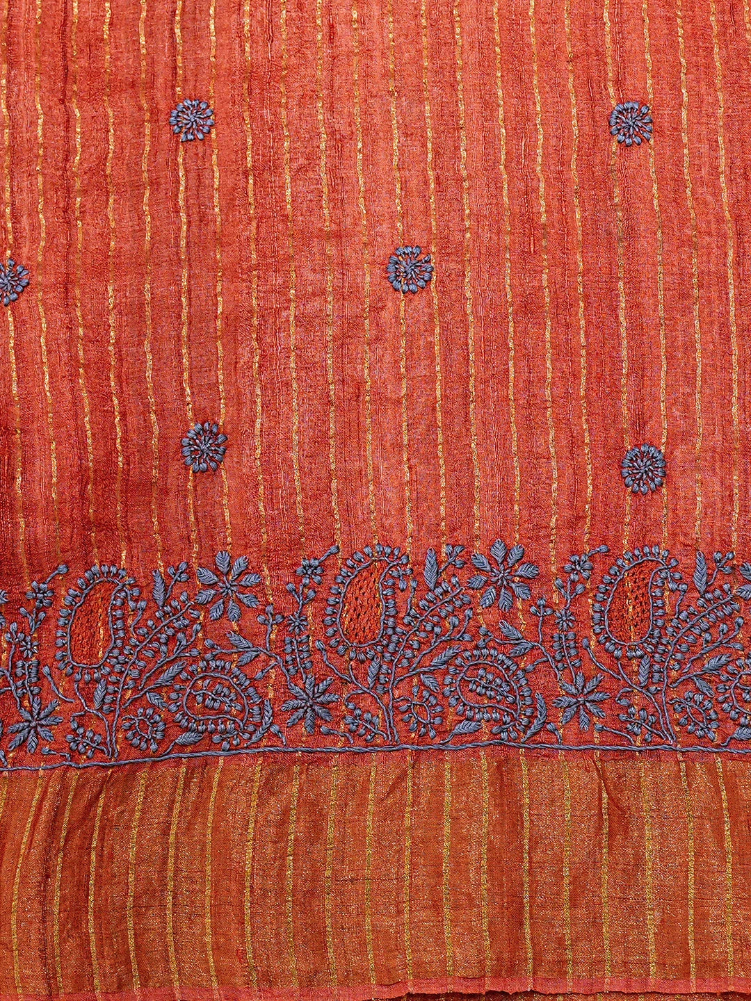 Ada Hand Embroidered Rust Silk Lucknowi Chikankari Saree With Blouse 01A774940