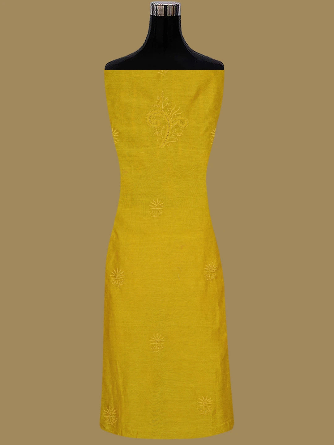 Ada Hand Embroidered Yellow Chanderi Lucknowi Chikankari Unstitched Kurta Dupatta Set 01A809266