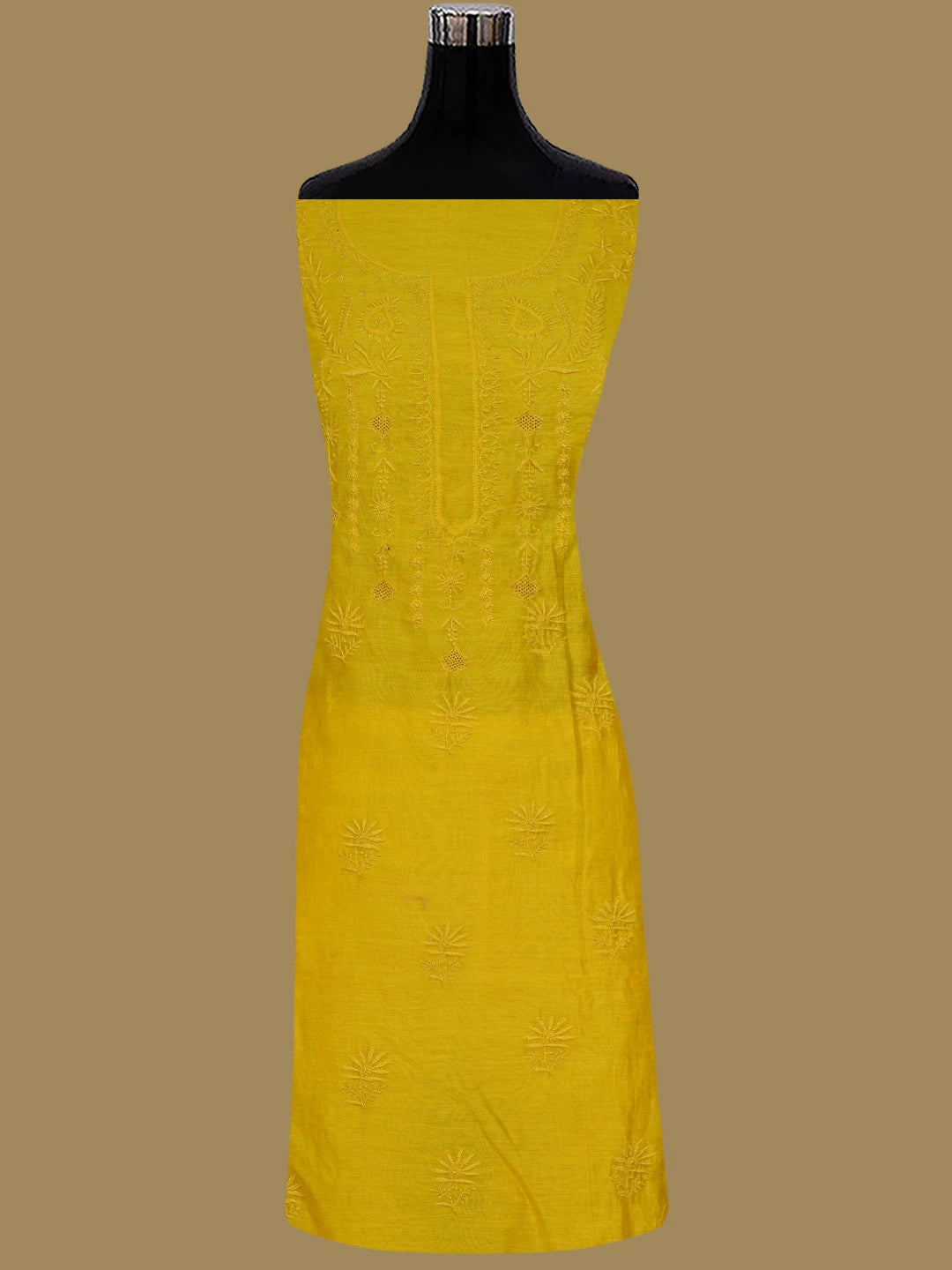 Ada Hand Embroidered Yellow Chanderi Lucknowi Chikankari Unstitched Kurta Dupatta Set 01A809266