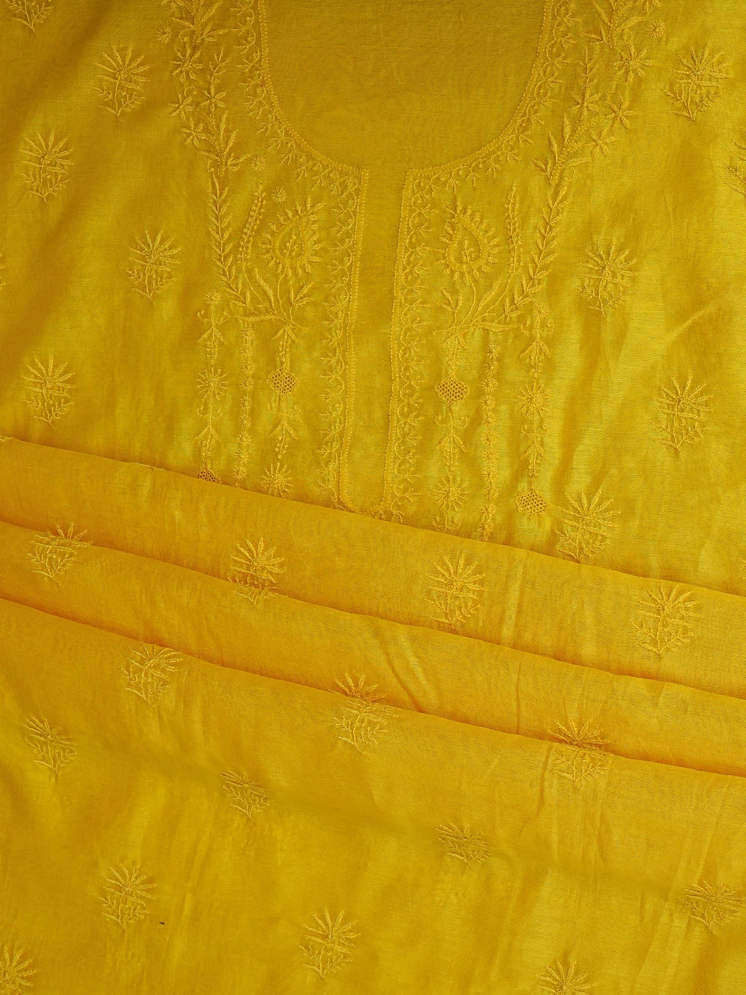 Ada Hand Embroidered Yellow Chanderi Lucknowi Chikankari Unstitched Kurta Dupatta Set 01A809266